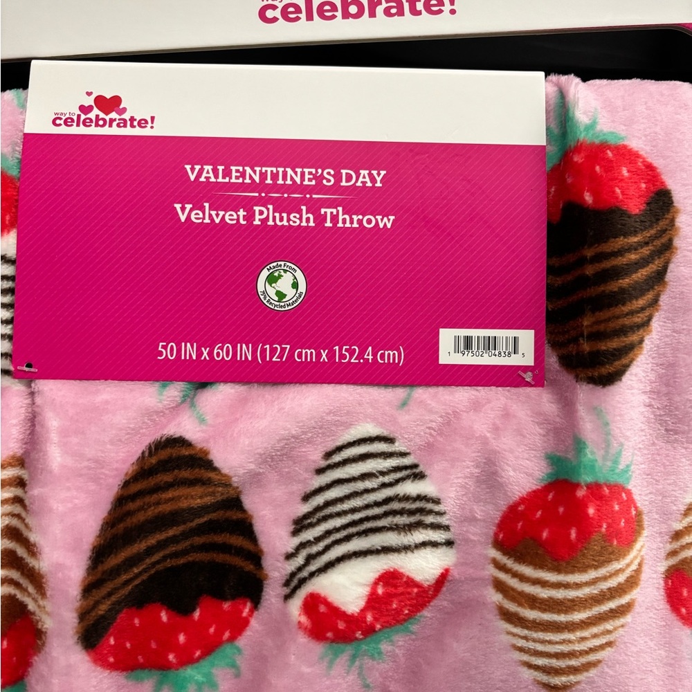 Celebrate Valentine's Day Velvet Plush Throw Pink Strawberry Design